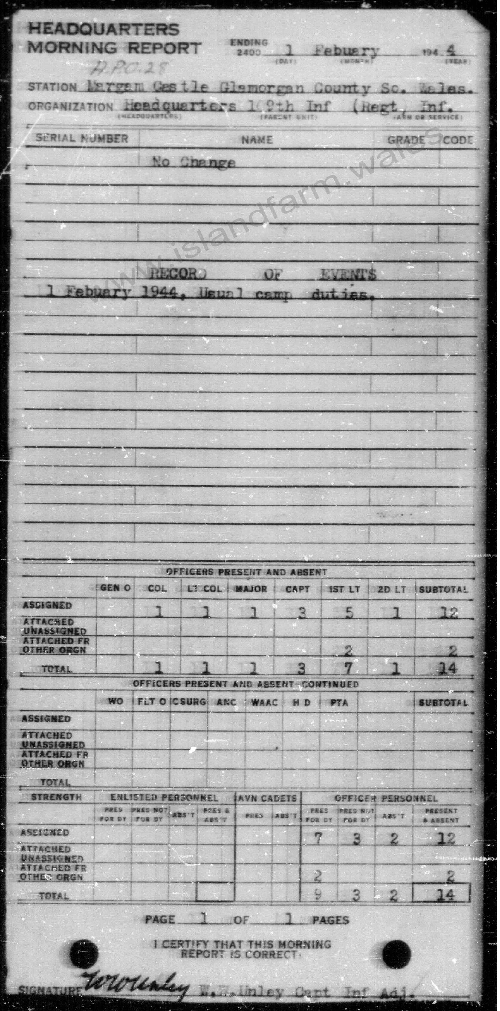 Morning Report 1st Oct 1943