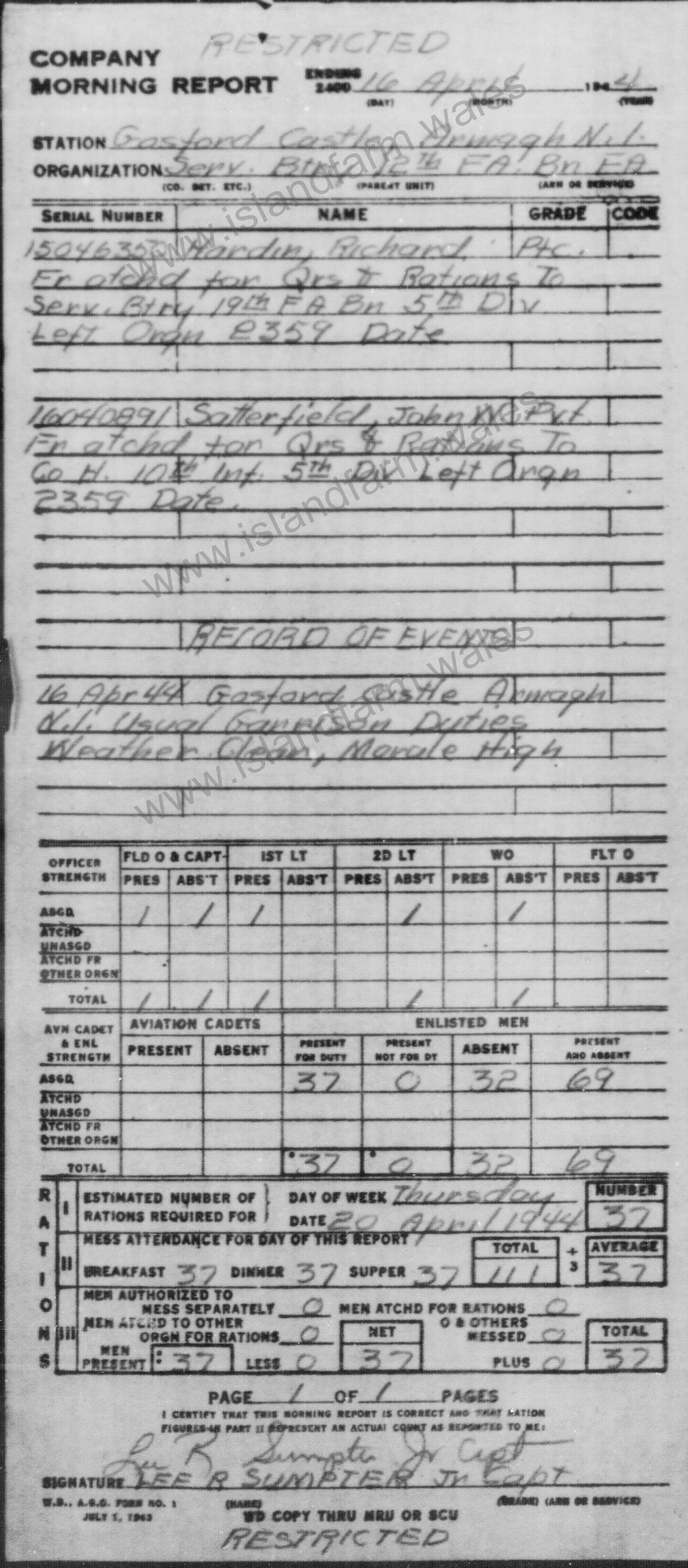 16 April 1944 Report