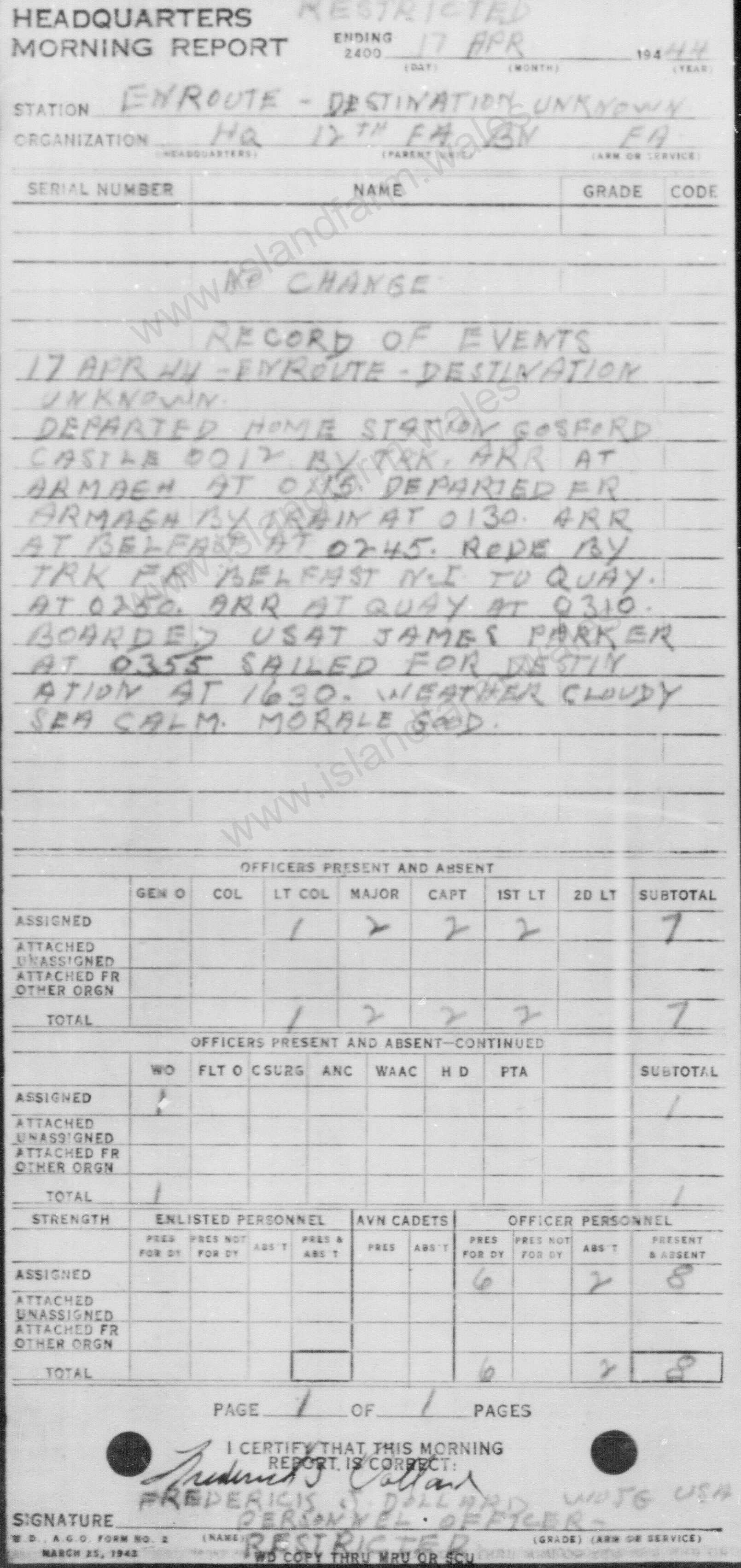 17th April 1944 Report