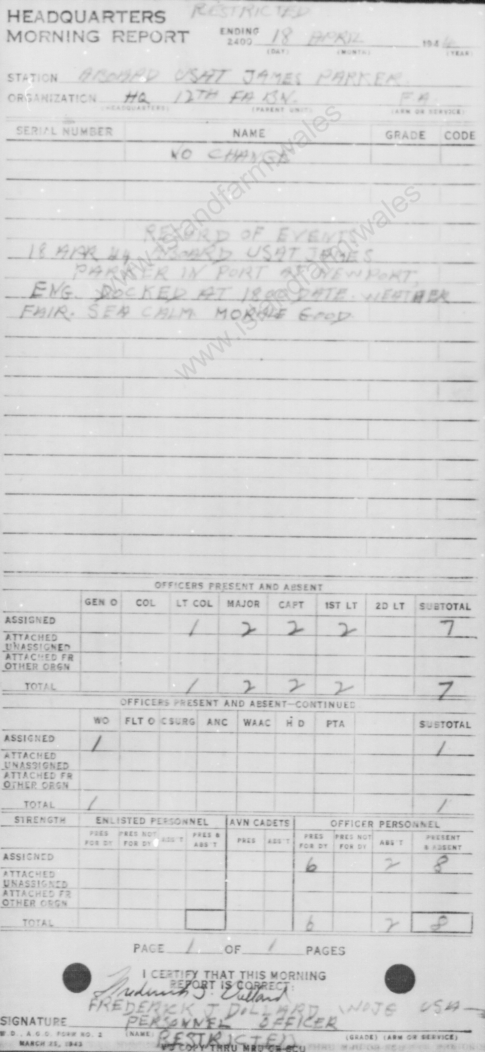 18th April 1944 Report