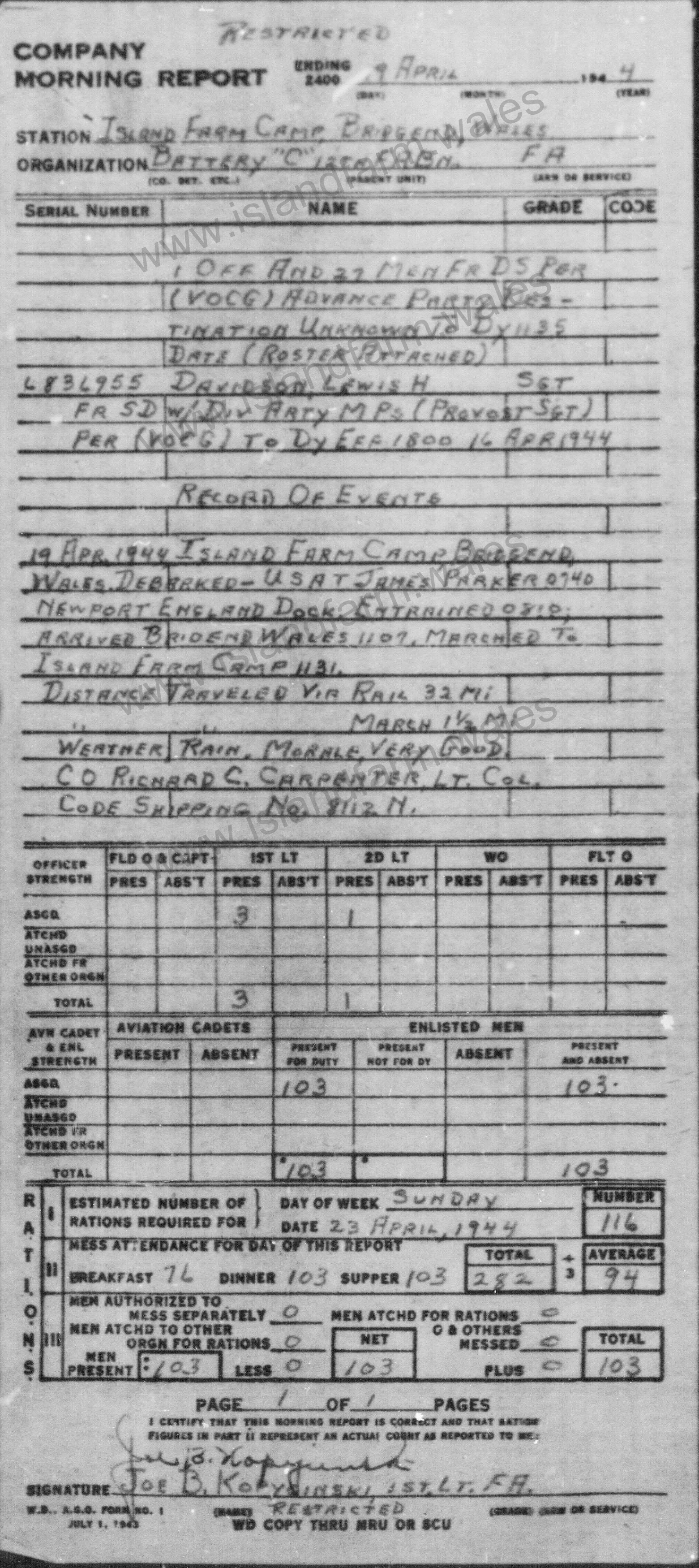 19 April 1944 Report