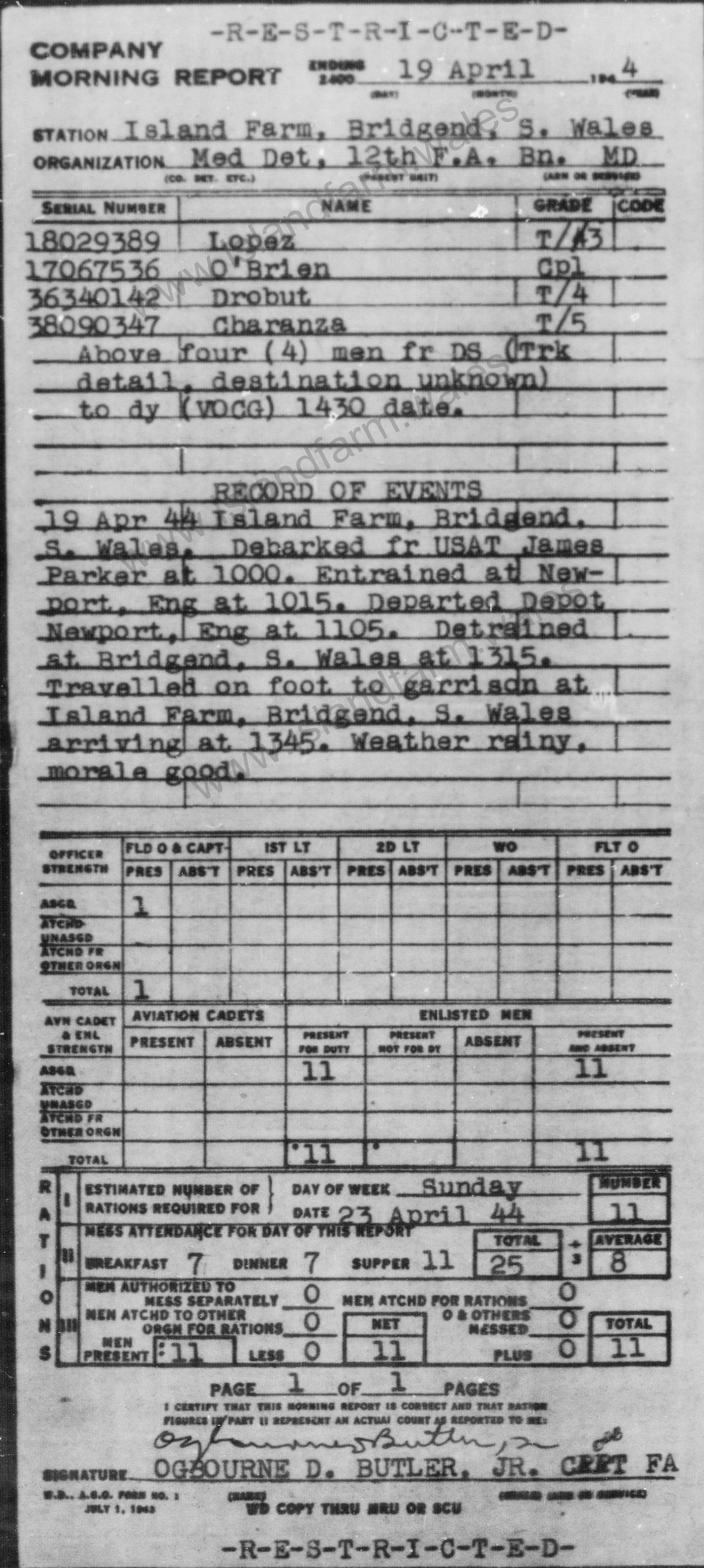 19 April 1944 Report