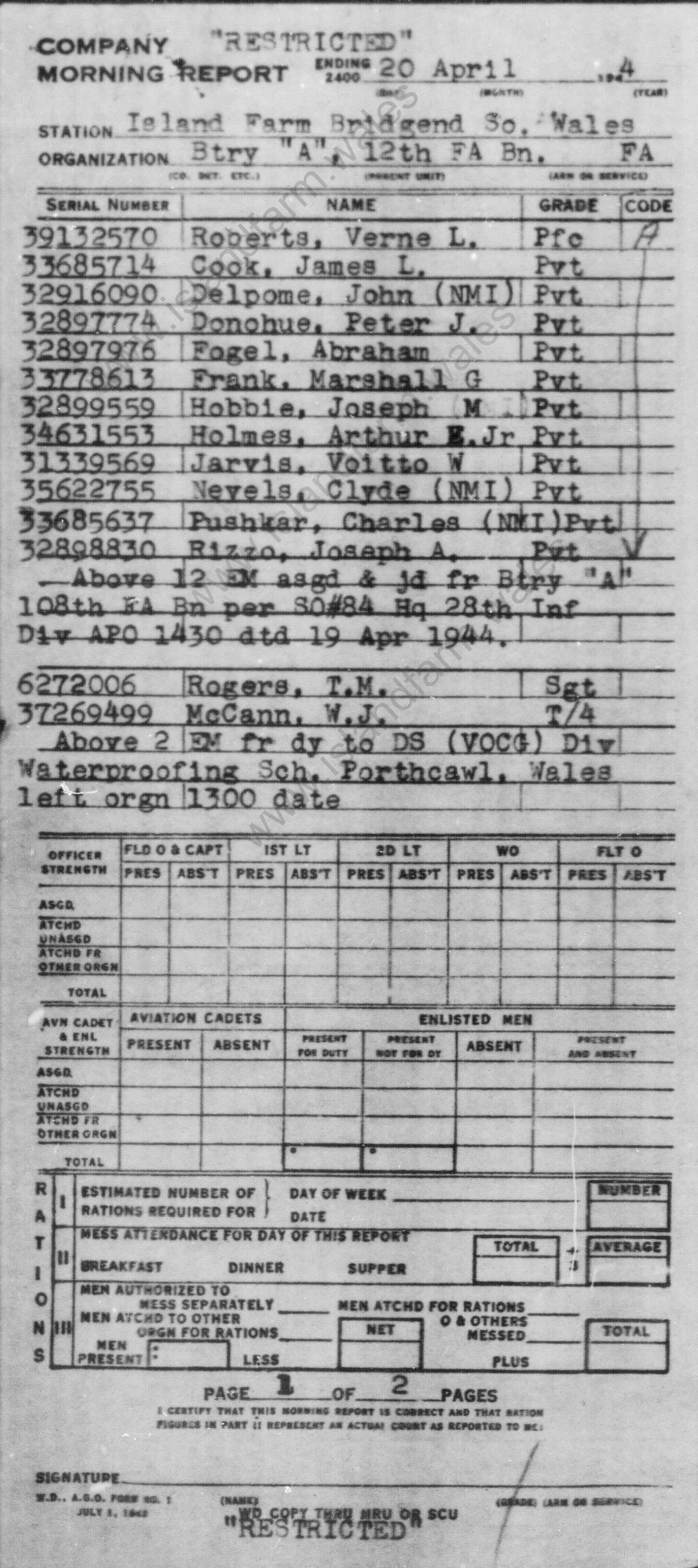 20 April 1944 Report