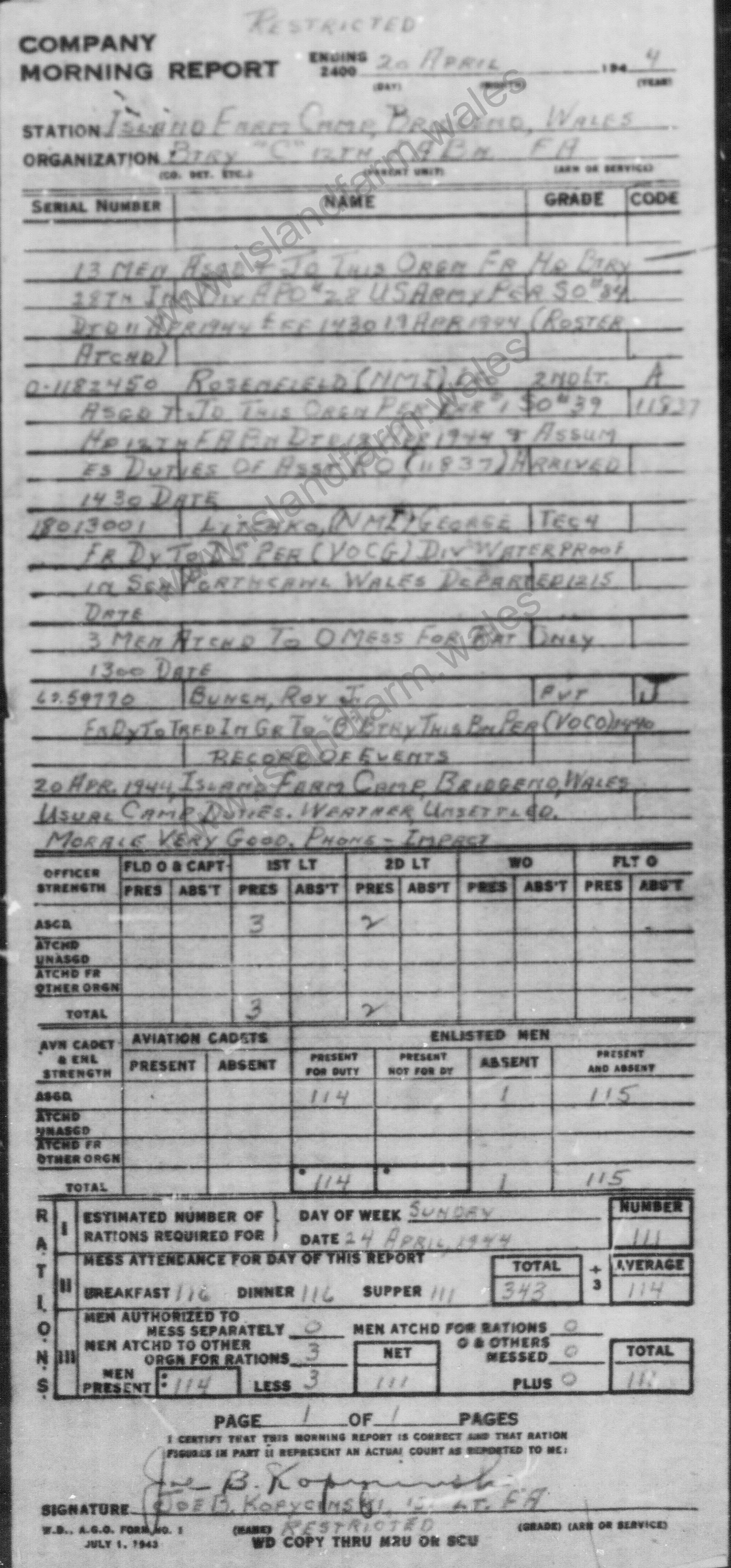 20 April 1944 Report