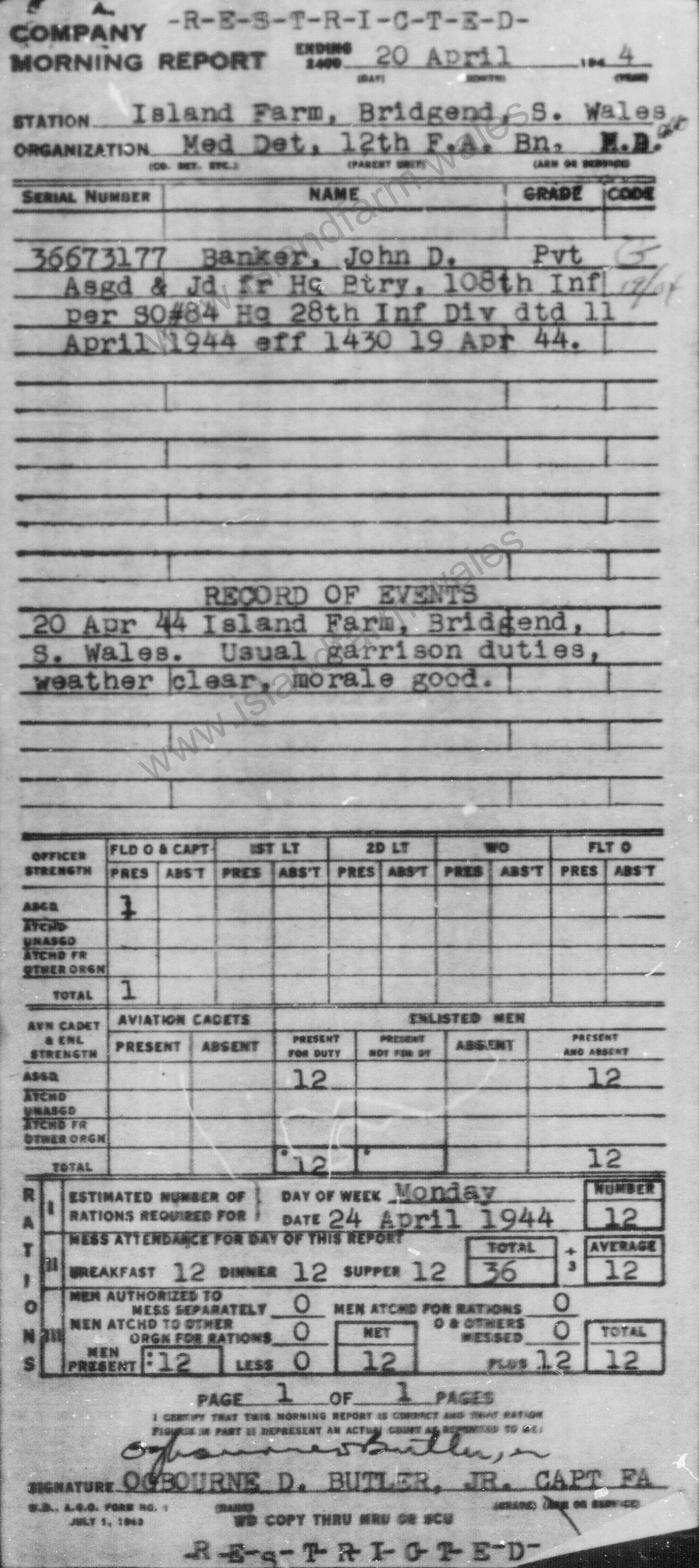 20 April 1944 Report