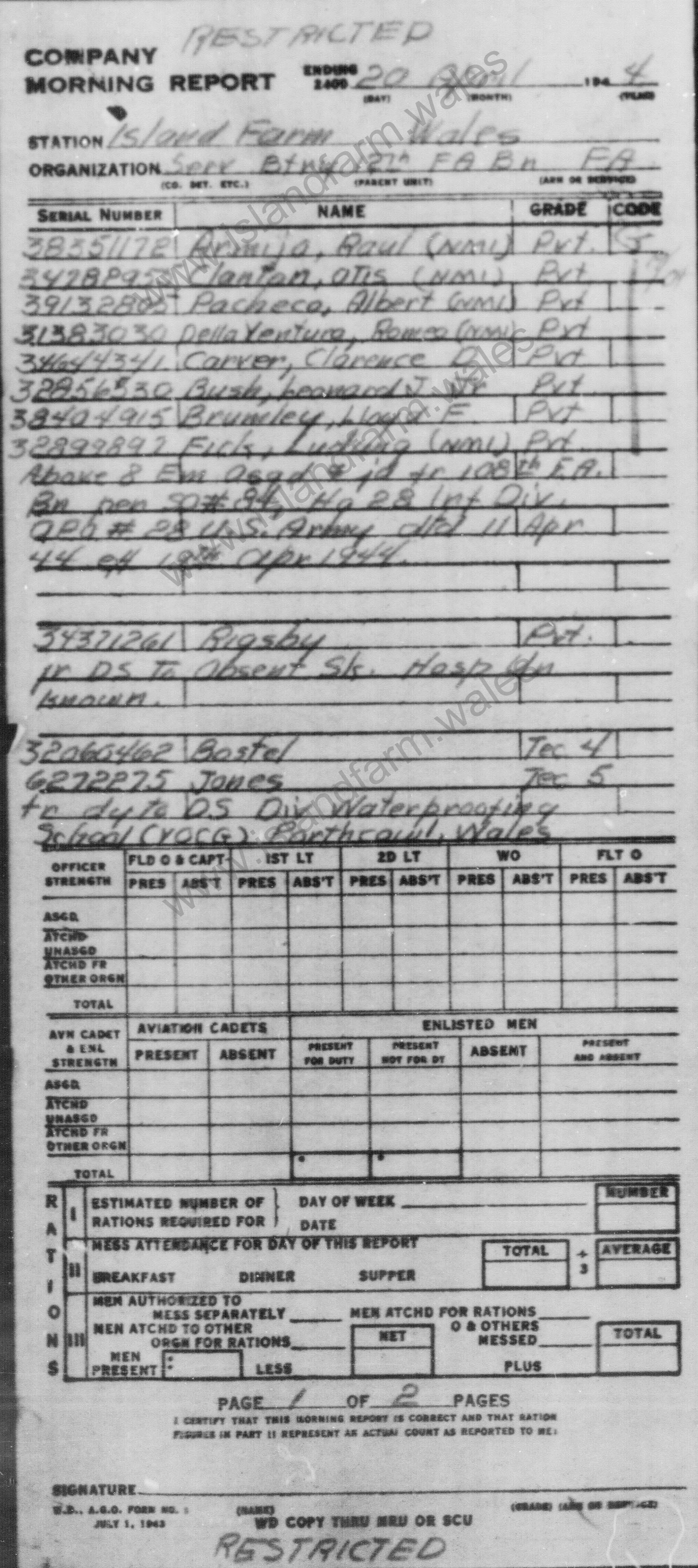 20 April 1944 Report