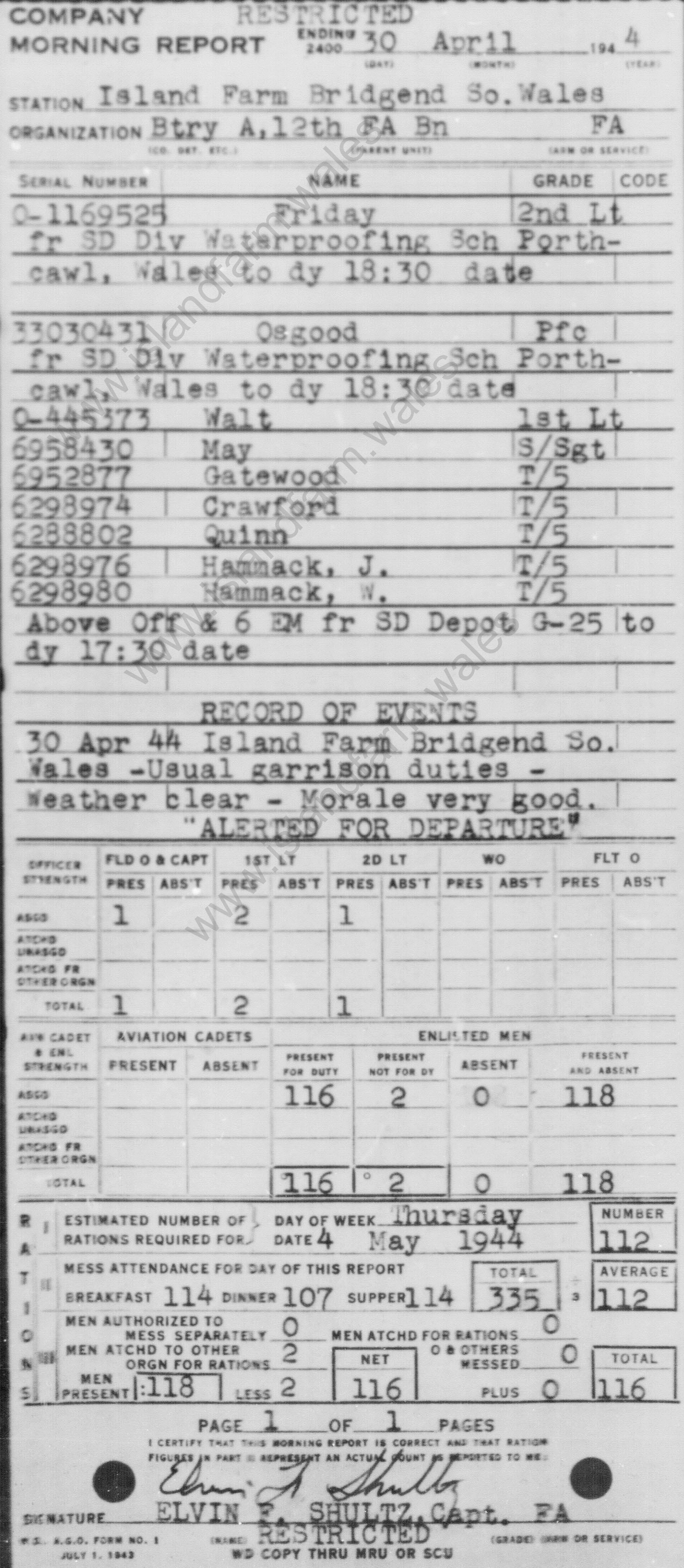 30 April 1944 Report