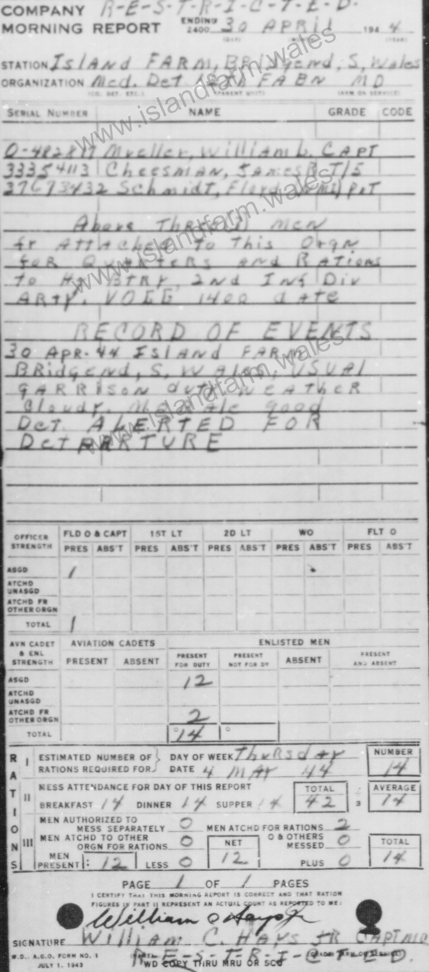 30 April 1944 Report